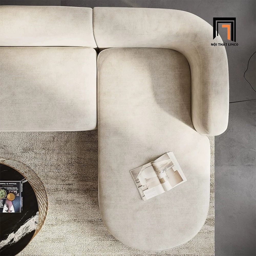 Ghế sofa góc L kiểu cong GT262 Schoer 2m2 x 1m6 da màu nâu