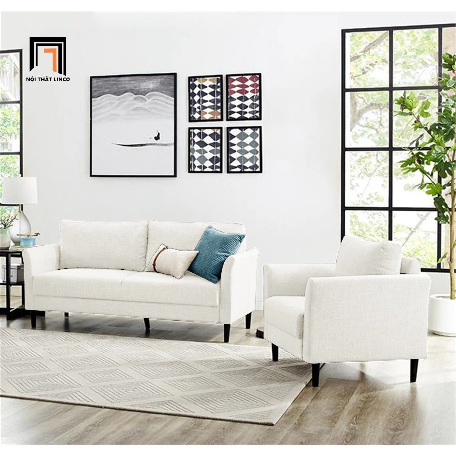 Bộ ghế sofa vải bố xám đậm KT128 Marouso văn phòng làm việc