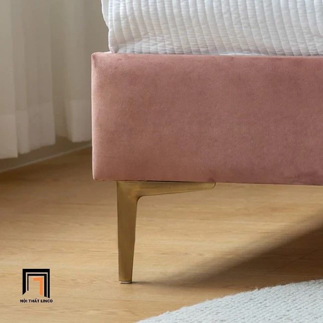 Giường ngủ màu hồng vải nỉ nhung GN37 Deva bọc nệm giá rẻ
