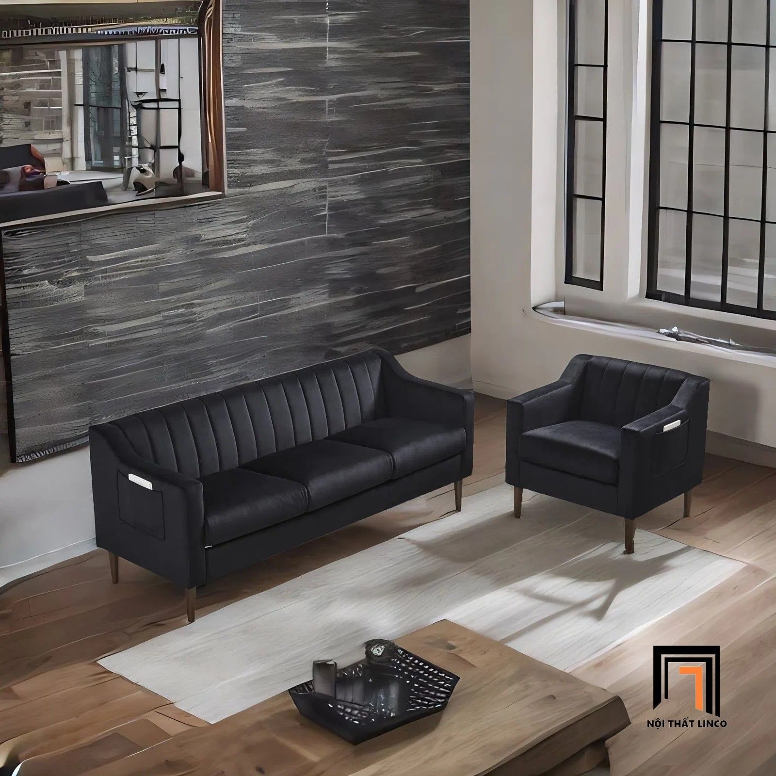 Bộ ghế sofa gia đình vải nhung xanh lá KT131 Perrytown giá rẻ