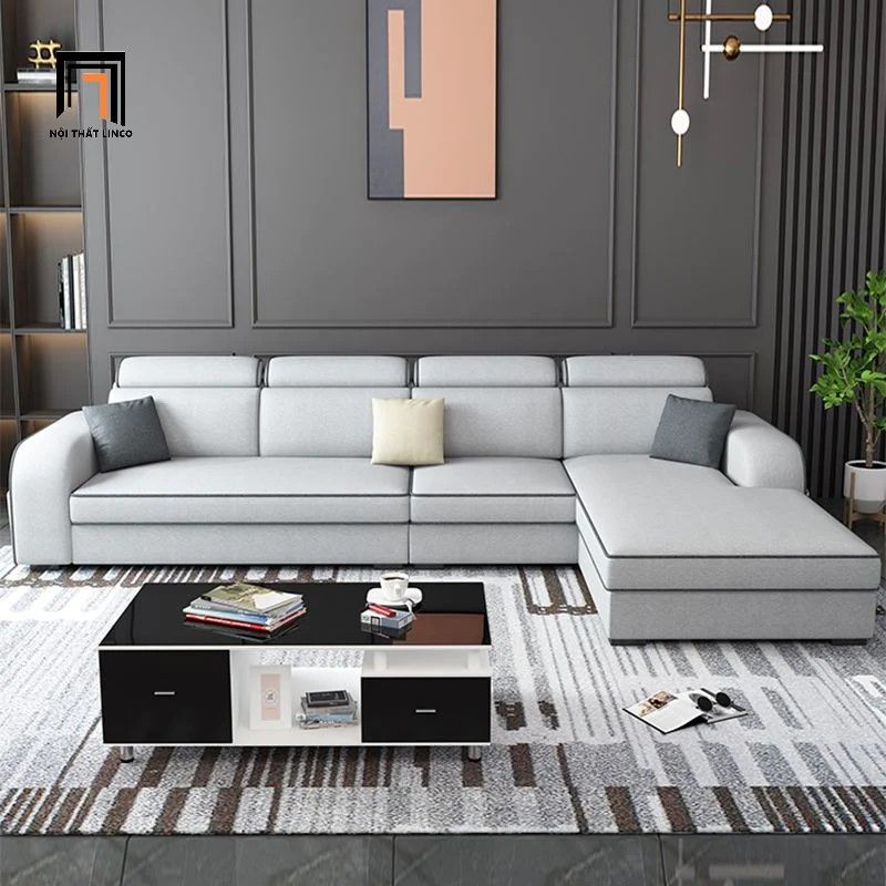 Bộ ghế sofa góc 2m2 x 1m7 nhỏ gọn GT114 Covina màu xám trắng
