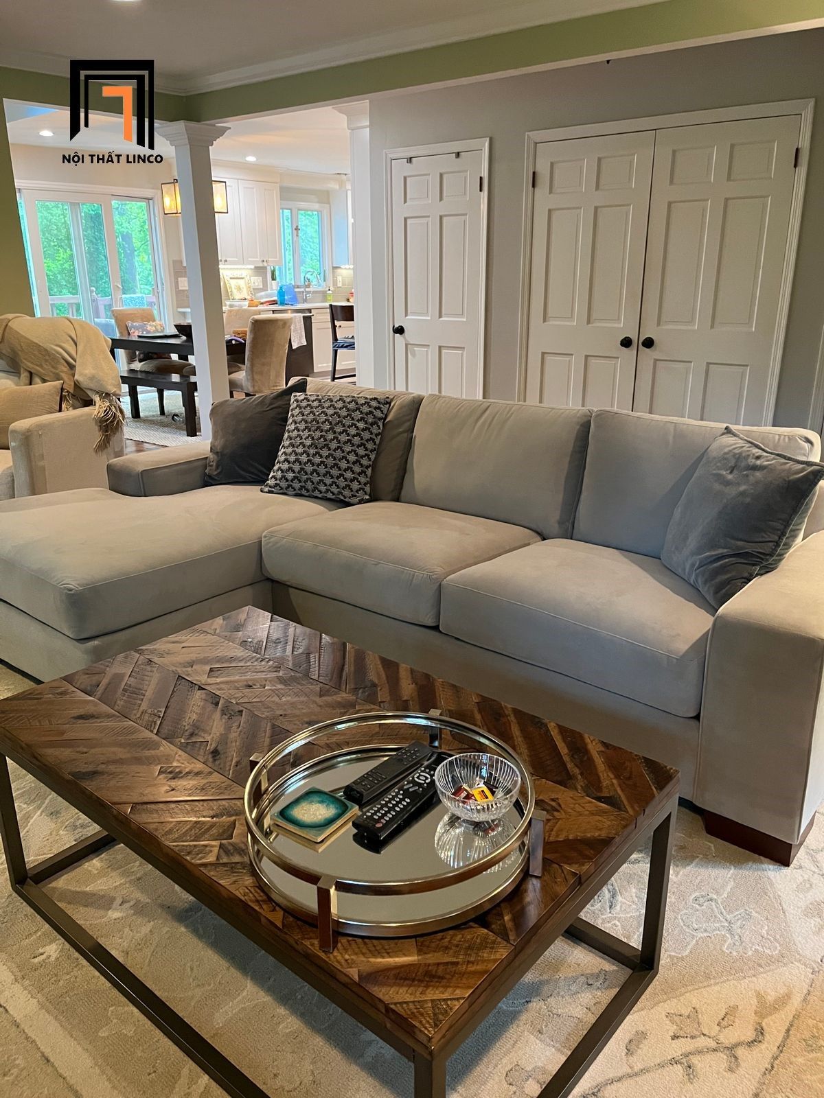 Bộ ghế sofa góc L GT14 Melrose 2m4 x 1m6 màu xám đen