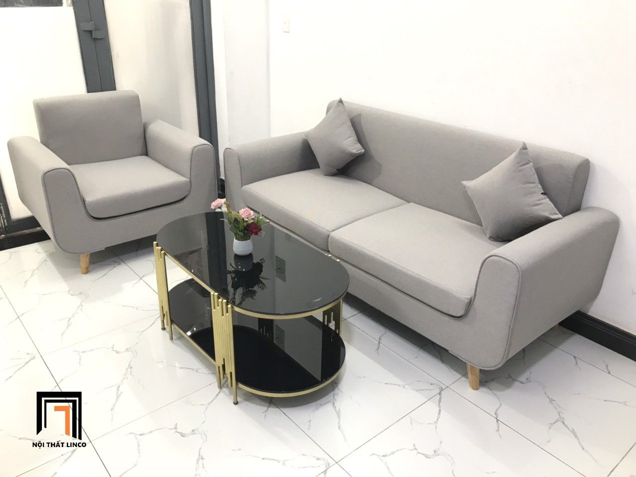 Set ghế sofa băng phòng khách NS04 hiện đại xám trắng