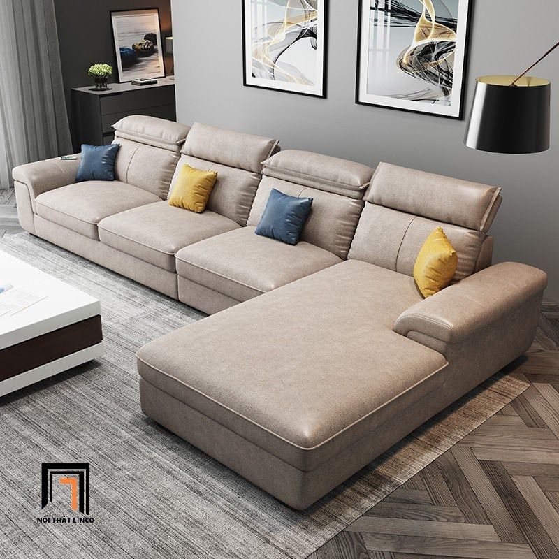 Bộ ghế sofa góc L da giả GT85 Tianfy 3m x 1m8 màu xám đen