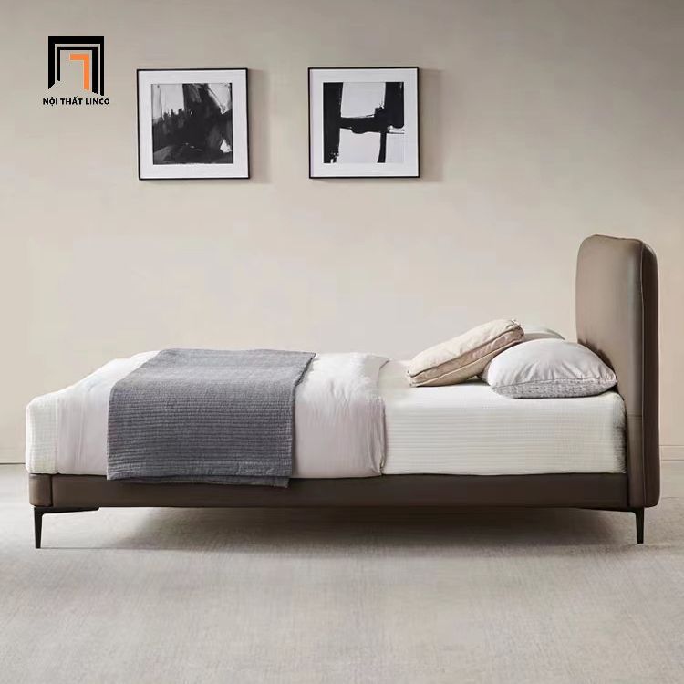 Giường ngủ bọc da công nghiệp GN78 Inez màu nâu sang trọng