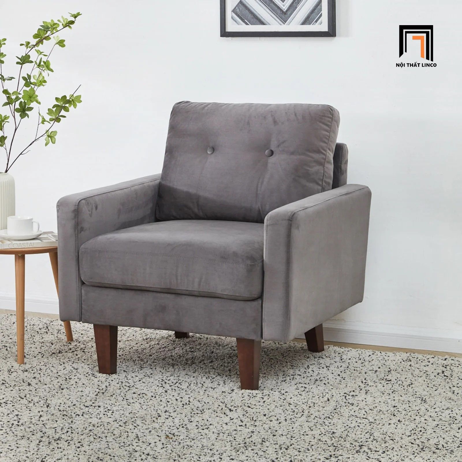 Ghế sofa đơn 1 chỗ ngồi DT8 Brook vải nhung xám đen