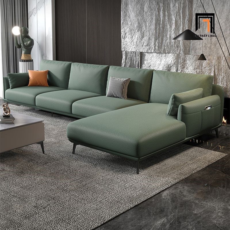 Ghế sofa góc L 3m x 1m6 da giả xanh lá GT194 Pavia hiện đại