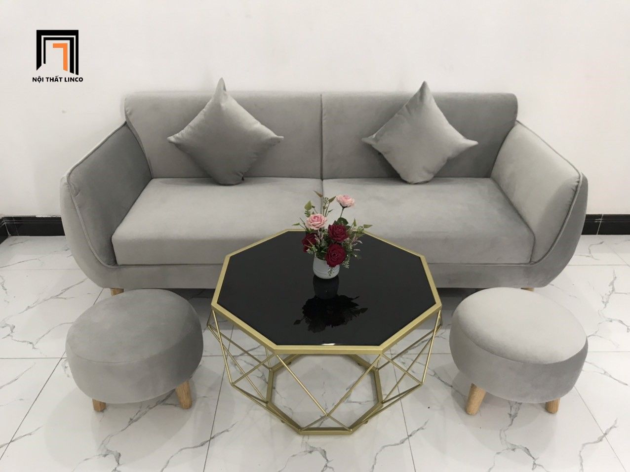 Ghế sofa băng BB dài 1m9 xám vải nhung đẹp hiện đại