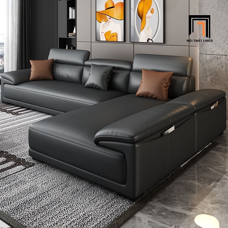 Ghế sofa góc L sang trọng GT176 Souris 2m6 x 1m7 da Pu màu đen