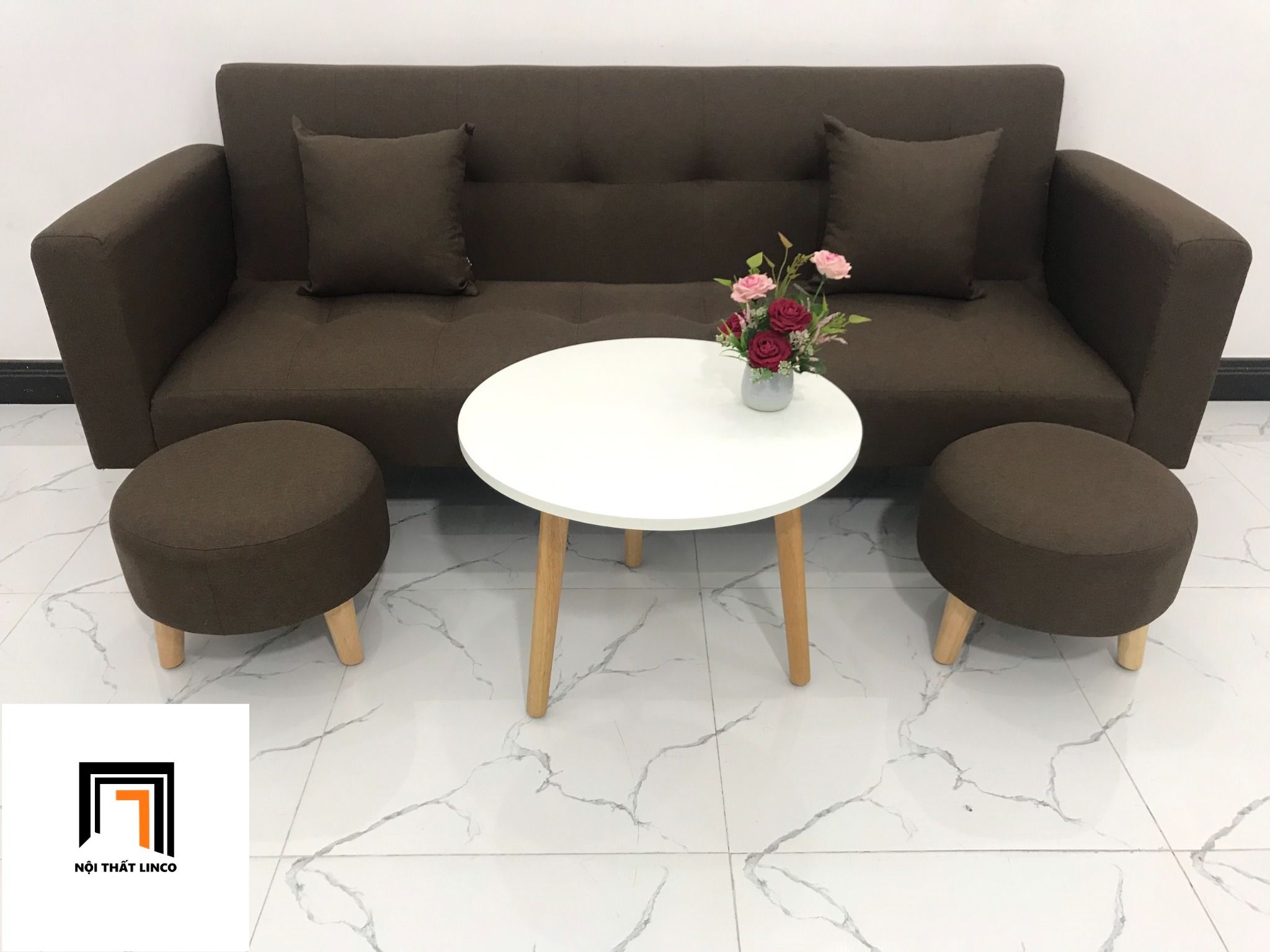 Bộ bàn ghế sofa bed đa năng BTV nâu đậm dài 2m cho phòng nhỏ