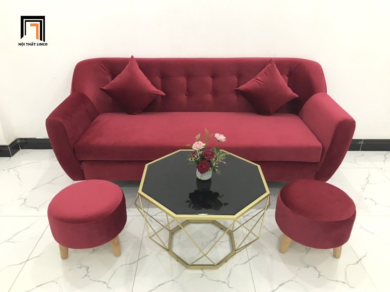 Bộ ghế sofa giá rẻ BGN dài 1m9 đỏ đô vải nhung