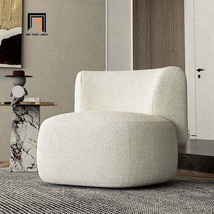 Sofa đơn cho cửa hàng, shop DT53 Olivia vải lông cừu trắng kem