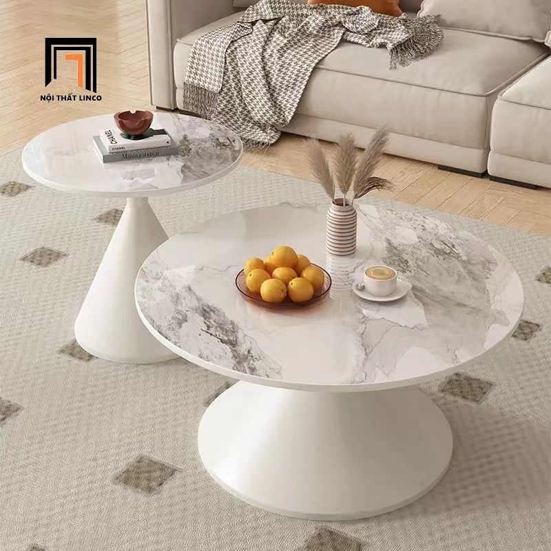 Cặp bàn sofa mặt đá tròn BSF84 Rockvale khung chân sắt xòe