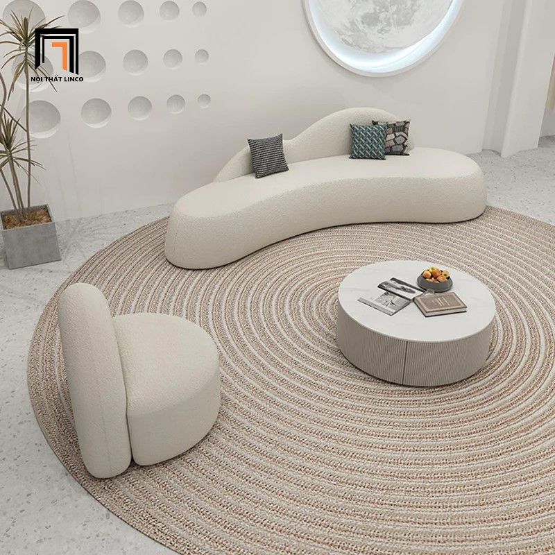 Bộ ghế sofa cong xinh xắn KT106 Gondrin vải lông cừu xinh