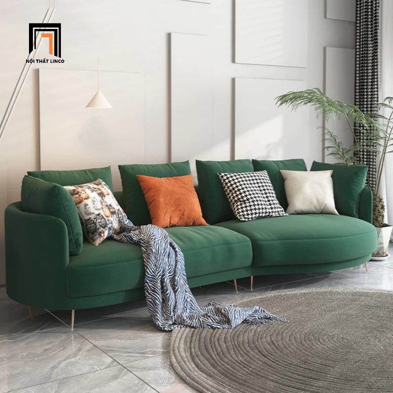 Sofa băng cong trang trí shop tiệm BT251 Shelby 2m6 vải nỉ cam