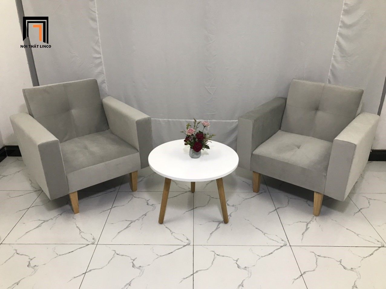 Ghế sofa đơn hiện đại NS02 màu xám tro vải nhung