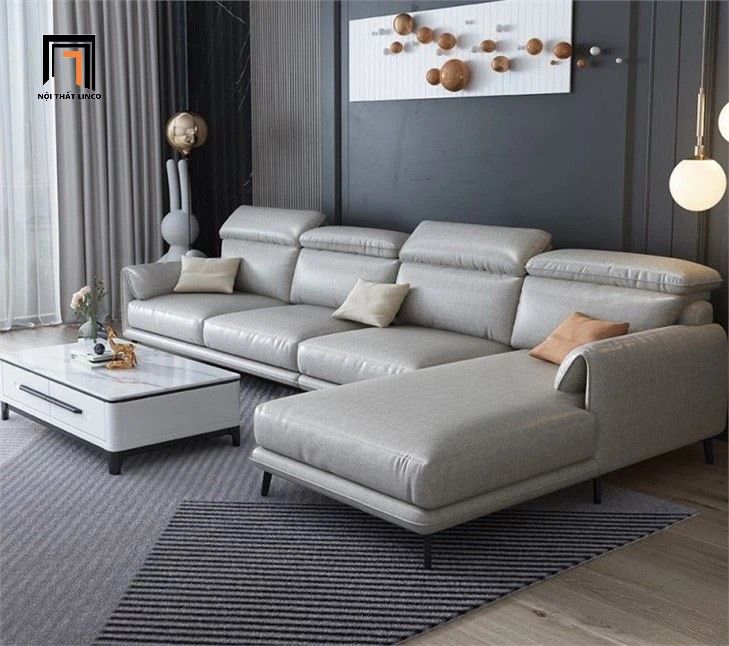 Bộ ghế sofa chữ L GT249 Osino 3m x 1m6 da giả xám đậm