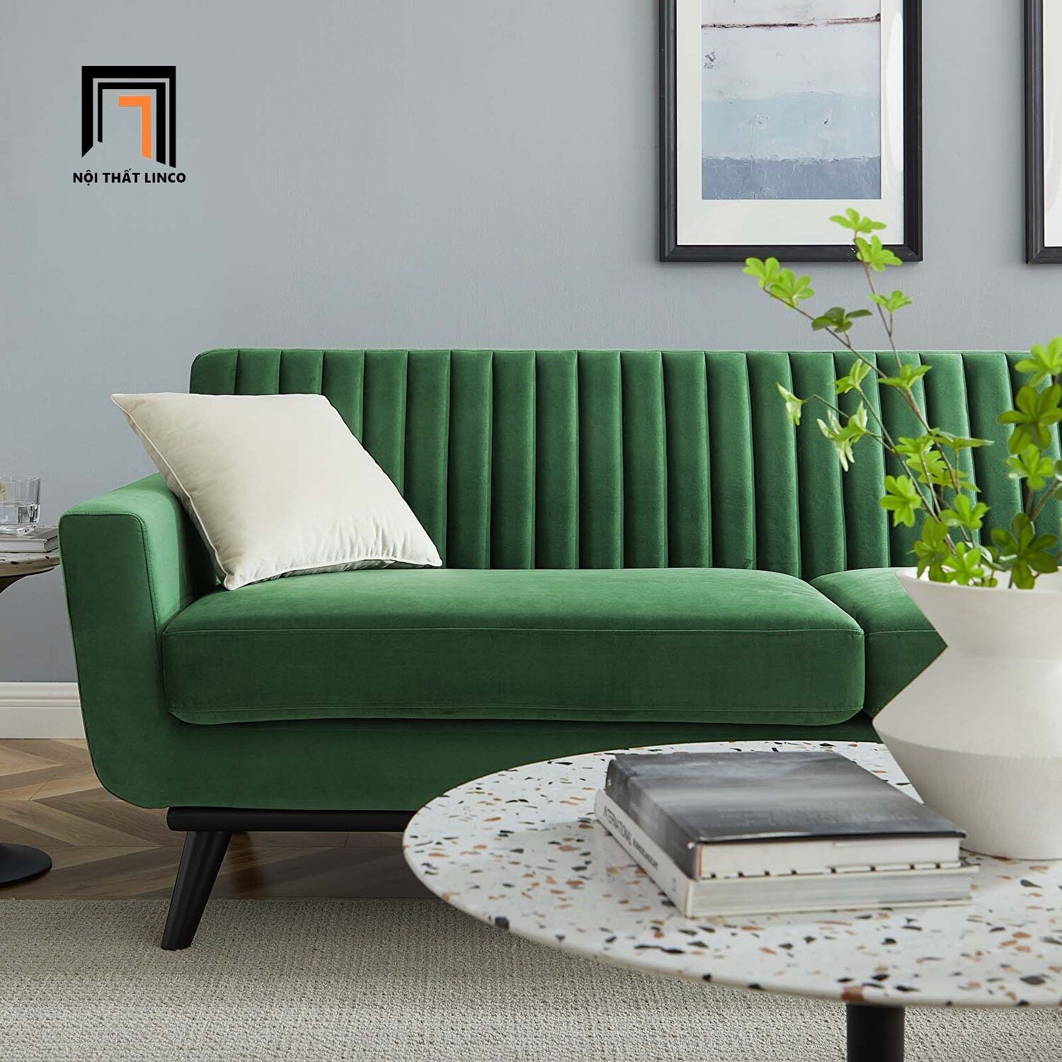 Ghế sofa văng sang trọng BT108 dài 2m xám đen vải nhung