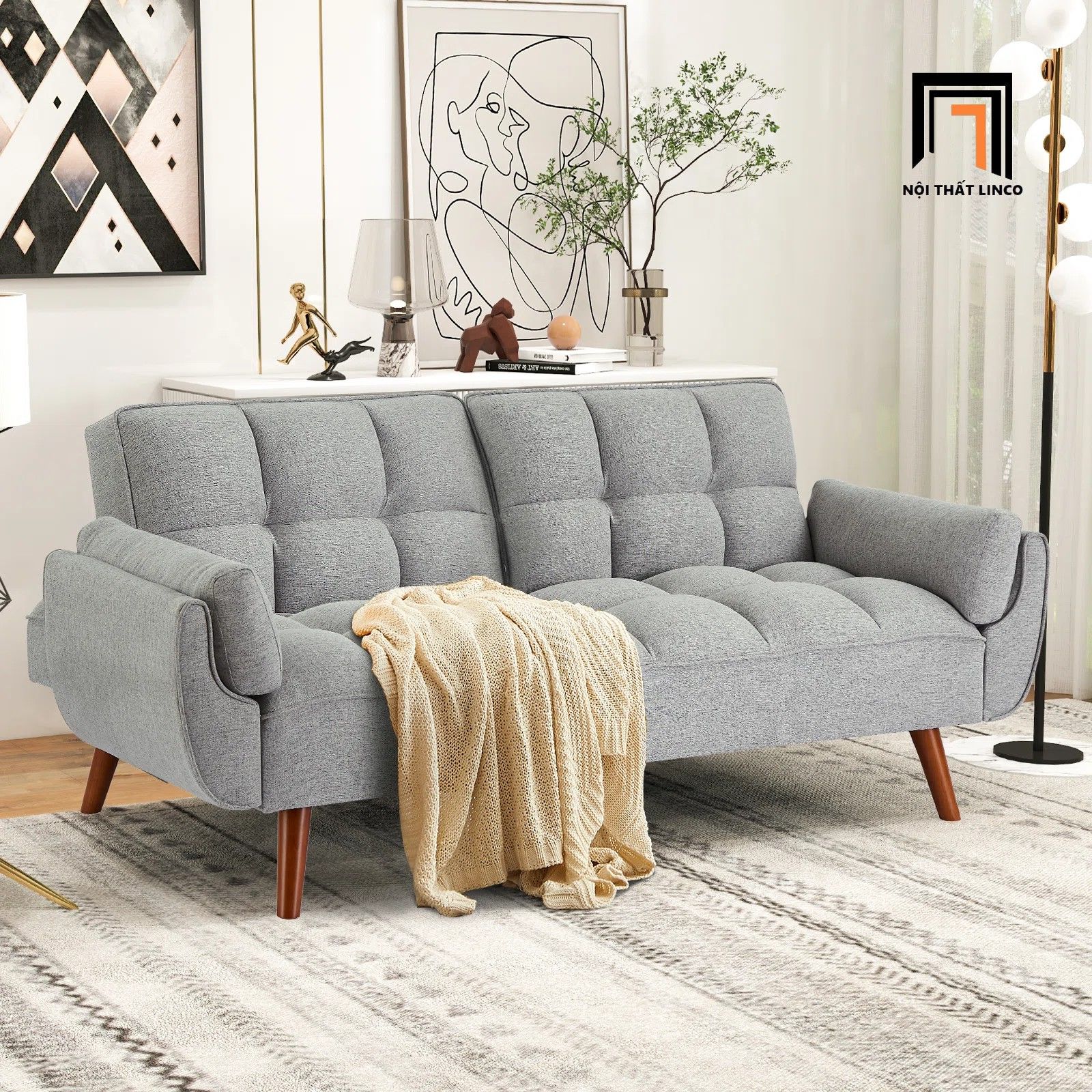 Ghế sofa giường xinh xắn GB74 Kazal 2m vải nỉ xanh lá