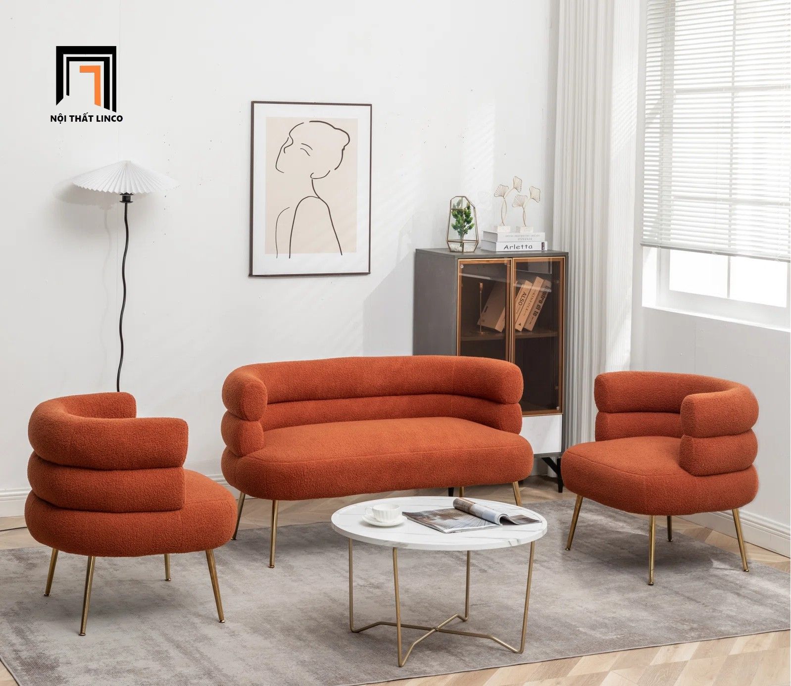 Bộ ghế sofa xinh cho tiệm shop KT144 Demetrius vải lông cừu