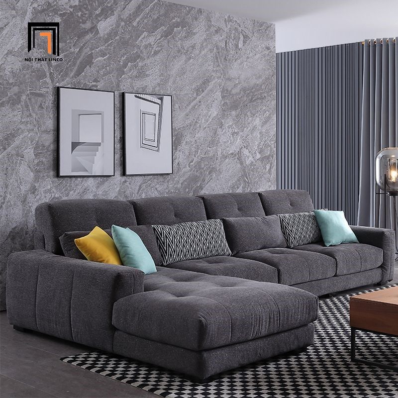 Bộ ghế sofa góc L 2m2 x 1m6 GT210 Buyuki xám đen vải nỉ
