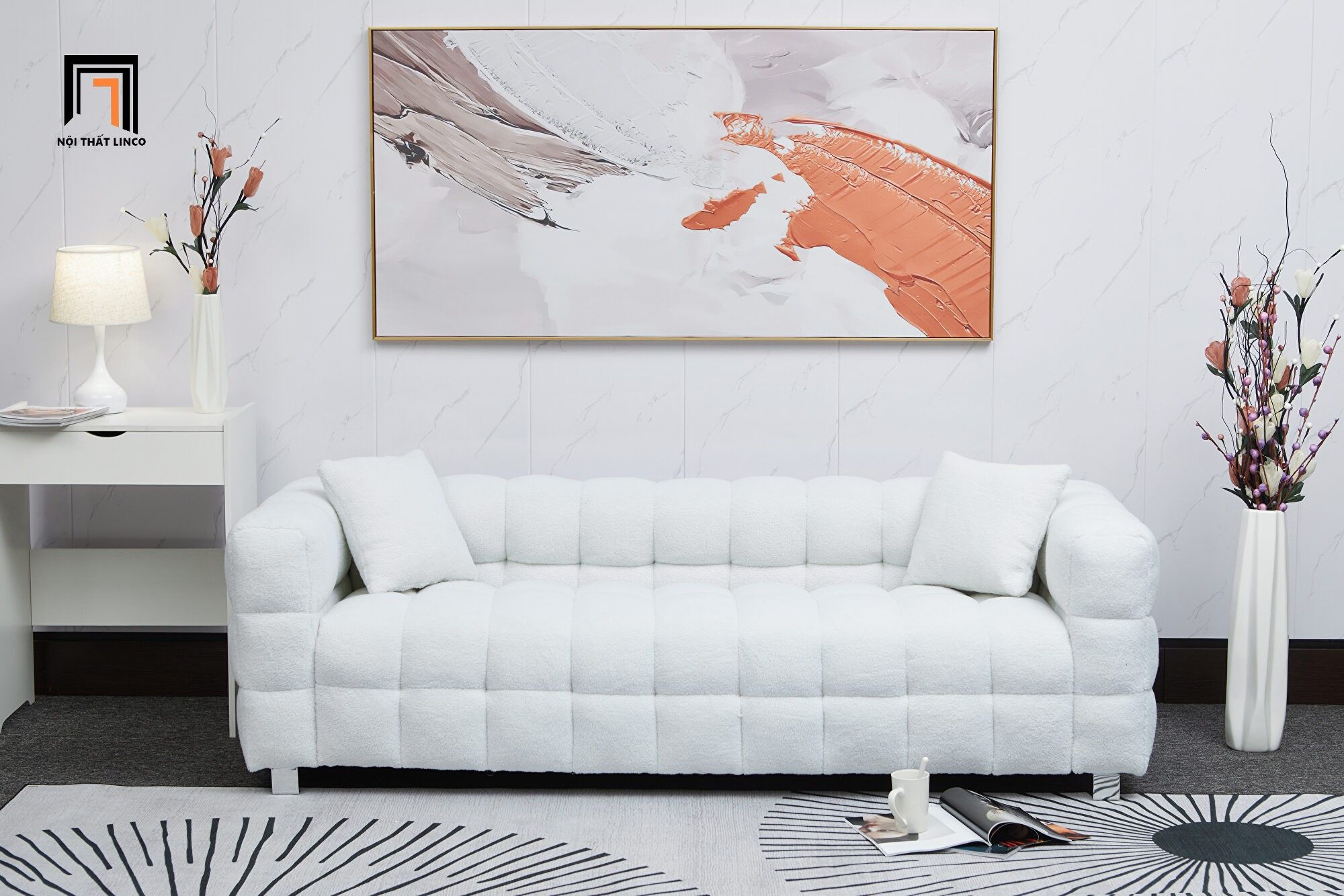 Ghế sofa băng dài 2m vải lông cừu BT103 Toum cho shop tiệm