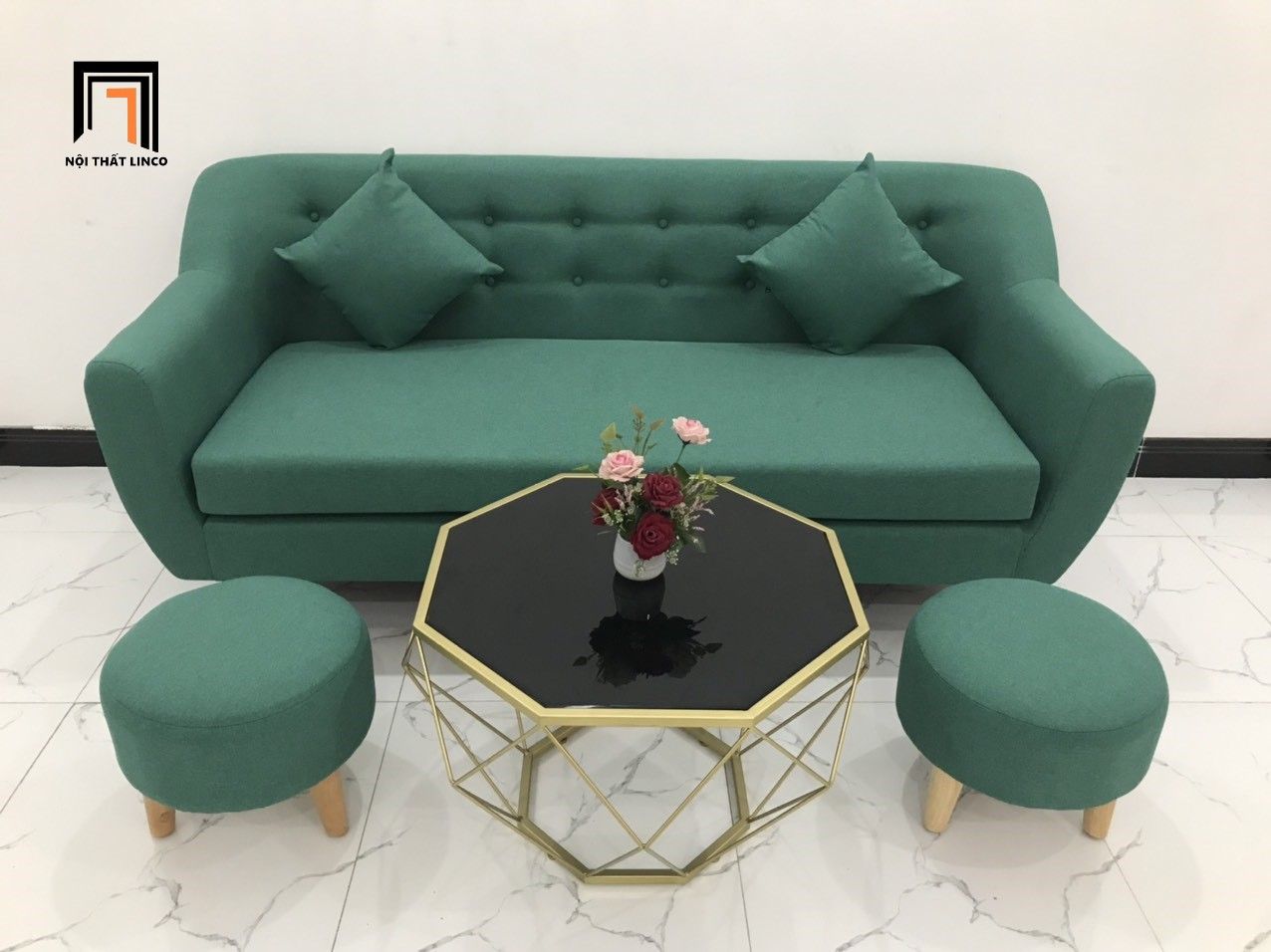 Bộ ghế sofa văng BGN dài 1m9 xanh ngọc cho chung cư