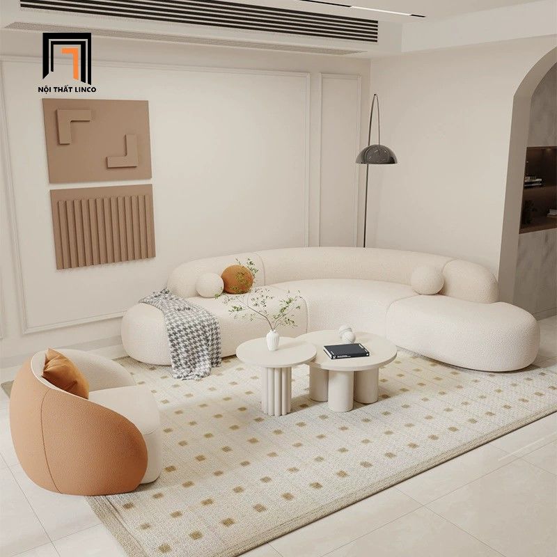 Bộ ghế sofa góc cong GT263 Burtrum 2m5 x 2m1 vải lông cừu