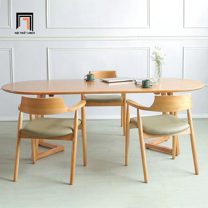 Bộ bàn ghế ăn hình oval 4 chỗ 48-KH4-G32-B92Oval gỗ cao su