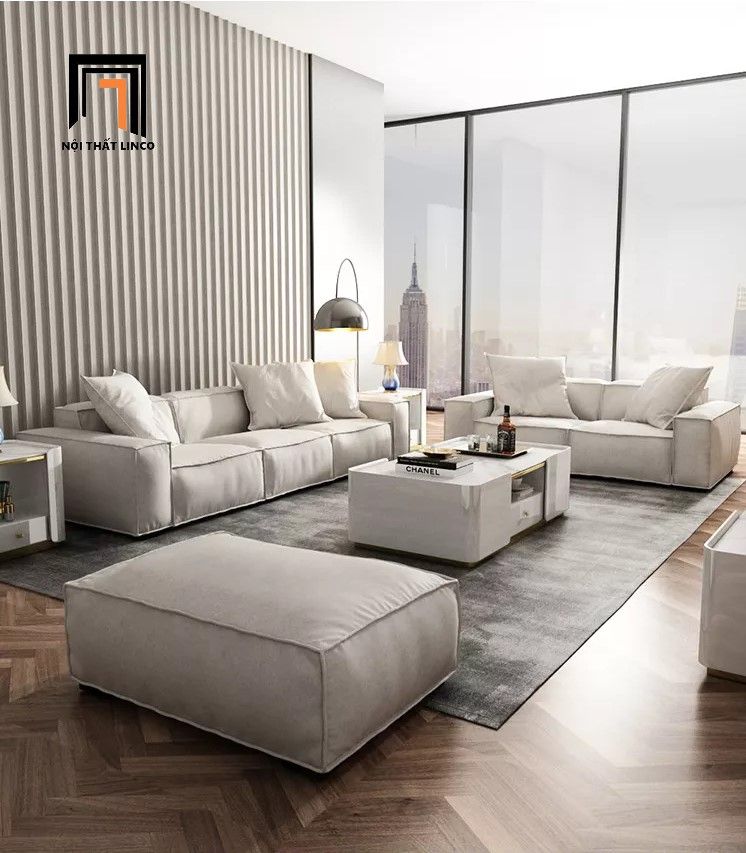 Bộ ghế sofa góc U xám trắng GT19 Kedu cho phòng khách hiện đại