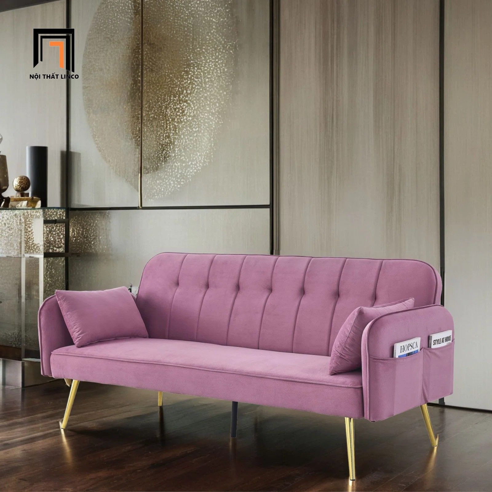 Ghế sofa giường đa năng GB84 Noce dài 1m9 vải nhung đẹp