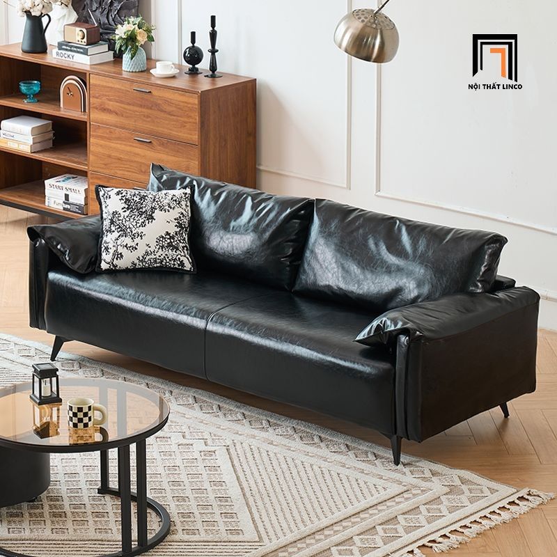 Combo 2 ghế sofa da Pu bóng màu đen KT152 Napita sang trọng