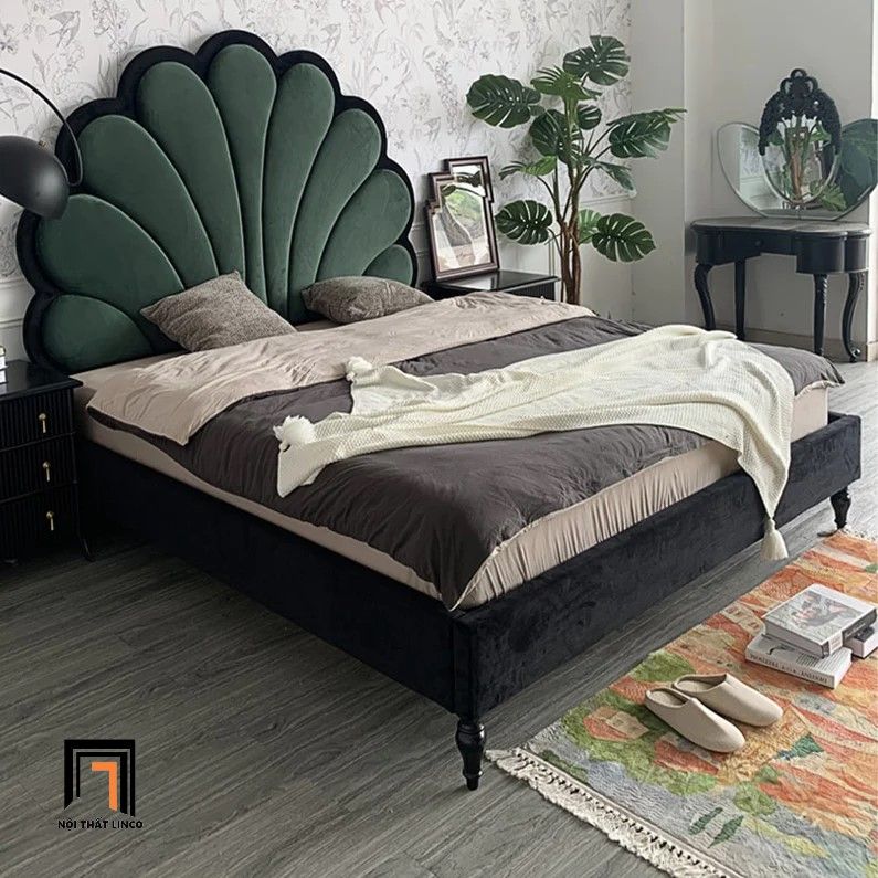 Giường ngủ tân cổ điển sang trọng GN51 Jeriel vải nỉ nhung