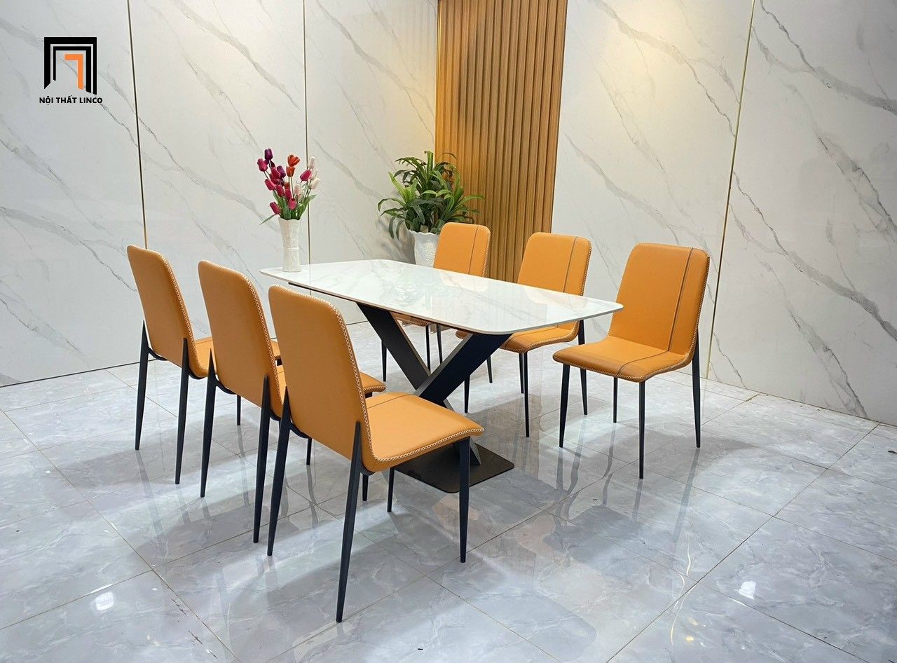 Bộ bàn ghế ăn gia đình sang trọng 5-BAD6-G11-B70 mặt đá trắng