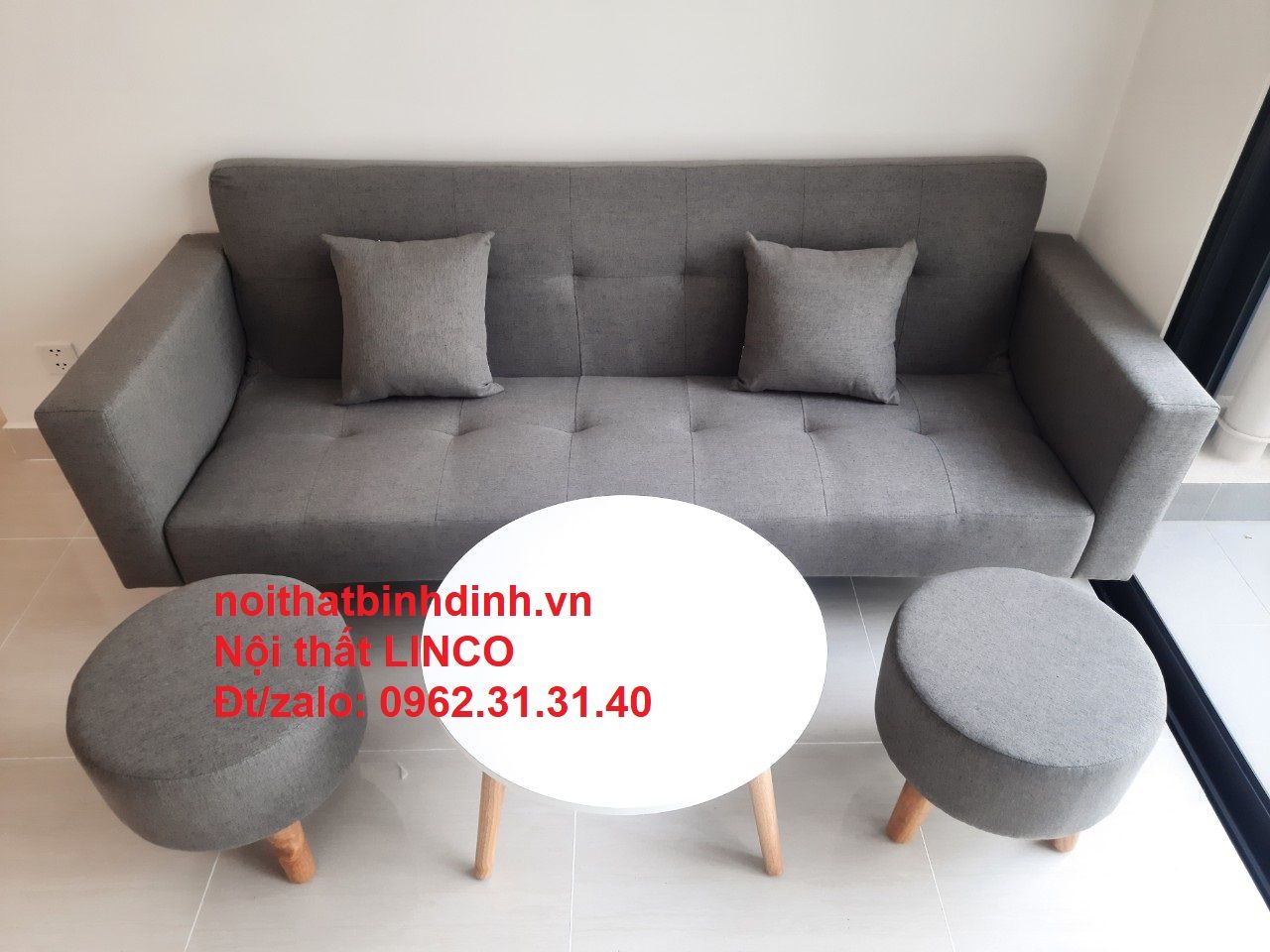 Ghế sofa băng bật giường BTV xám đen dài 2m hiện đại