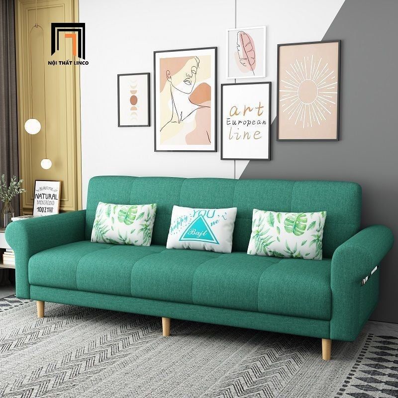 Ghế sofa giường tay cong giá rẻ GB112 Beiro 2m1 vải nỉ xám đậm