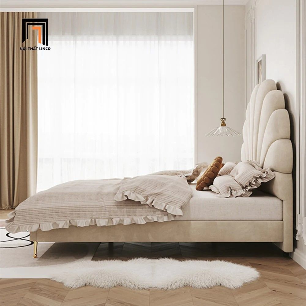 Giường ngủ hình hoa sen vải nỉ trắng kem GN41 Innis xinh xắn
