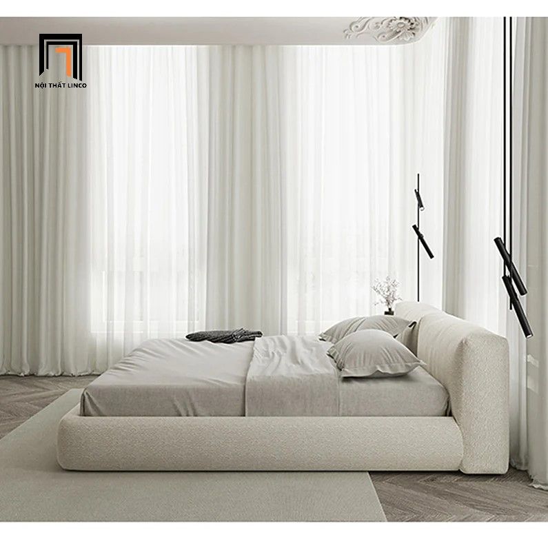 Giường ngủ bọc vải nỉ trắng kem giá rẻ GN48 Amos cho gia đình