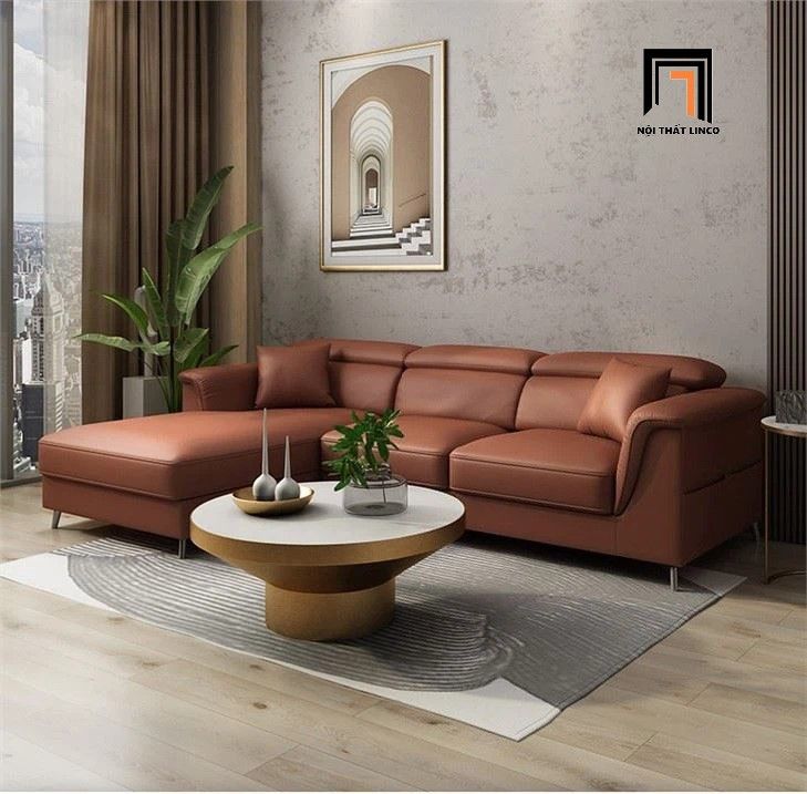 Ghế sofa góc L da cao cấp GT242 Morse 2m4 x 1m6 màu nâu