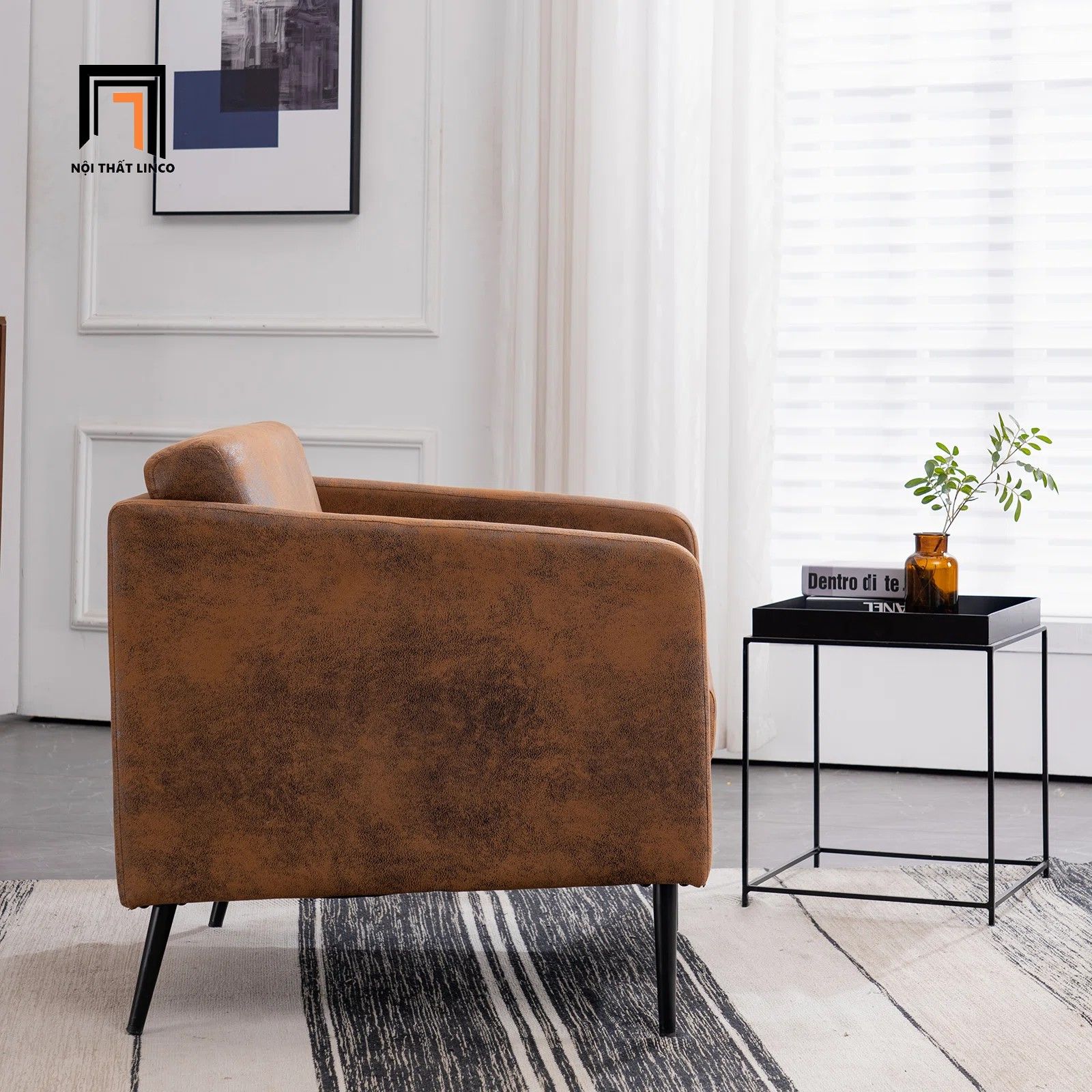 Ghế sofa đơn 1 nệm ngồi DT87 Raionna cho văn phòng da giả
