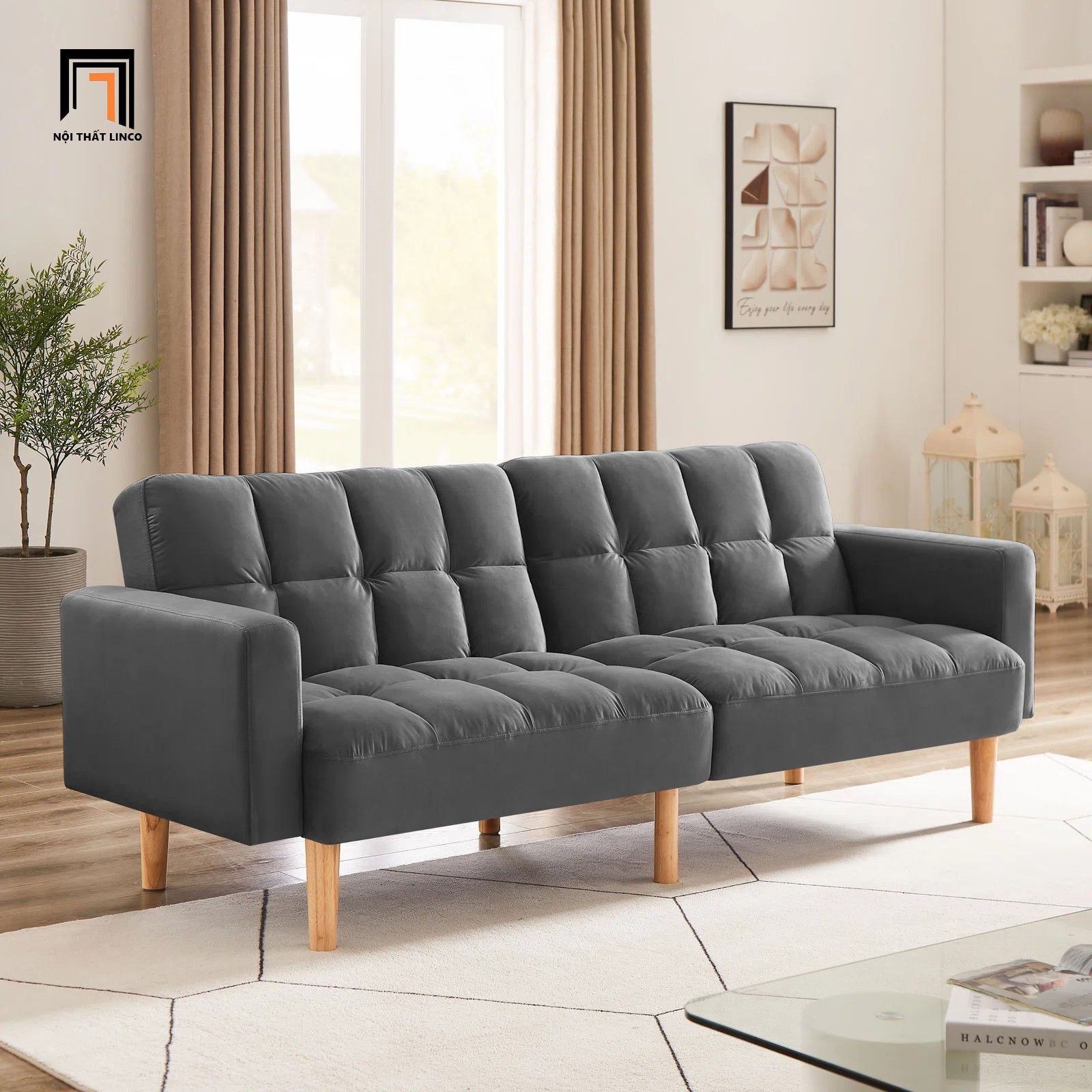 Ghế sofa giường gấp gọn GB43 Teplyn 1m9 vải nỉ nhung màu cam