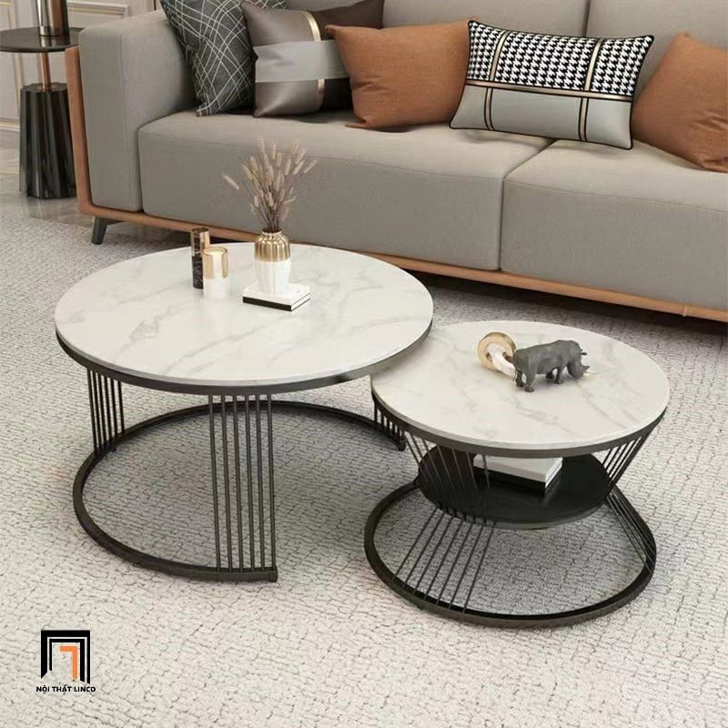 Cặp bàn sofa đôi mặt đá trắng BSF34 Rolate cho văn phòng nhỏ