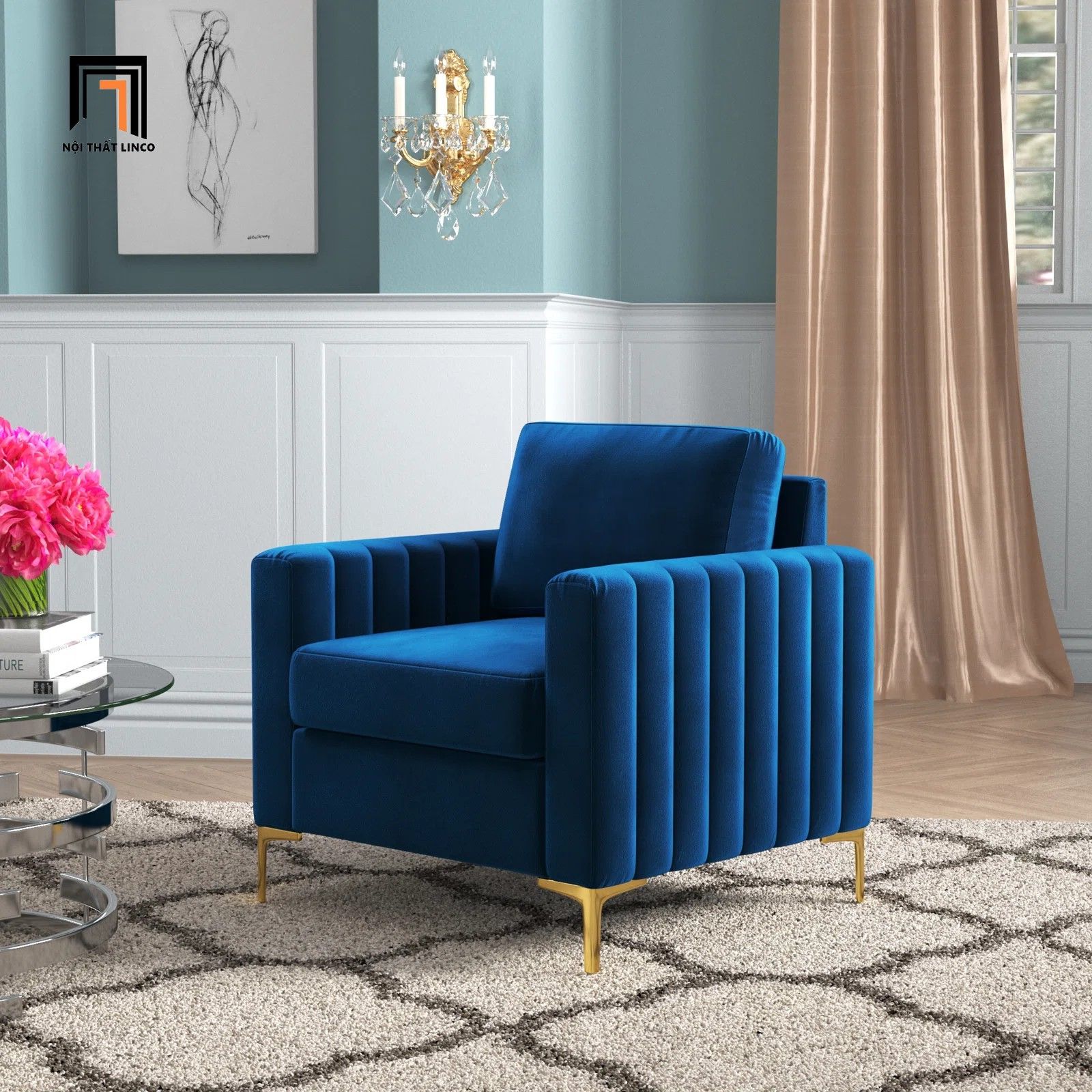 Ghế sofa đơn màu vàng chanh DT103 Cedar trang trí shop tiệm