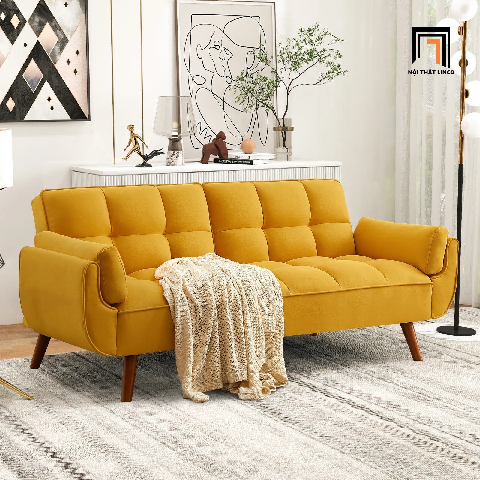 Ghế sofa giường xinh xắn GB74 Kazal 2m vải nỉ xanh lá