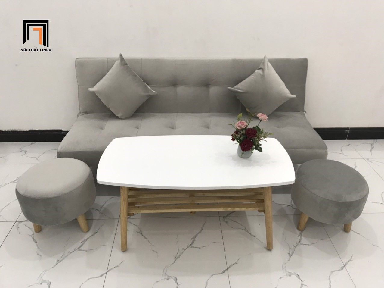 Ghế sofa giường thông minh xám vải nhung giá rẻ màu xanh ngọc