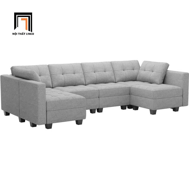 Bộ ghế sofa U vải nỉ xám trắng UT12 Teangela dài 3m gia đình