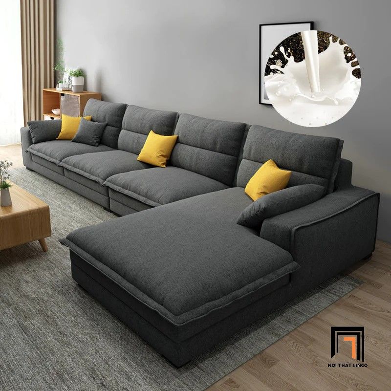 Bộ ghế sofa góc L 3m45 x 1m8 GT109 Vista vải nỉ trắng kem