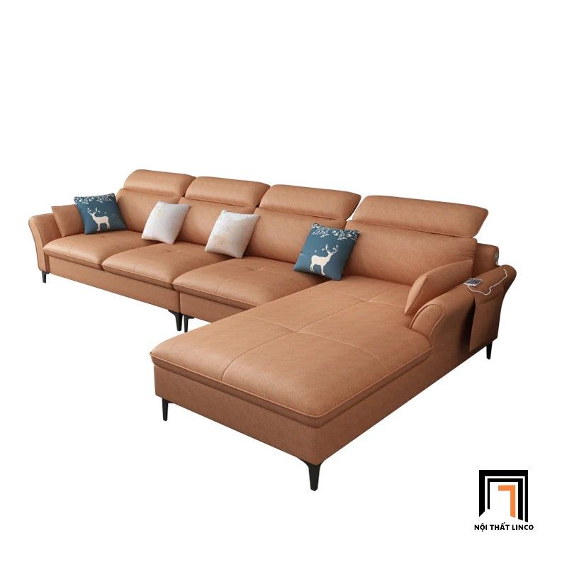 Bộ ghế sofa góc chữ L GT121 Fontana 3m2 x 1m75 da giả xám đen