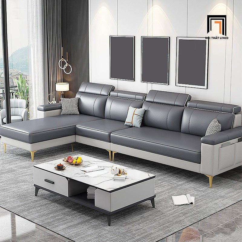 Ghế sofa góc L da công nghiệp GT171 Sheridon 2m3 x 1m55 xám ghi