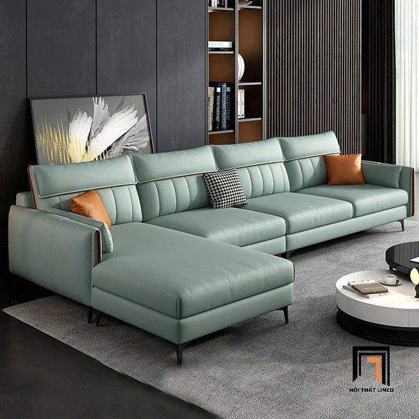 Bộ ghế sofa góc L 3m4 x 1m8 GT110 Gila da giả xám đen